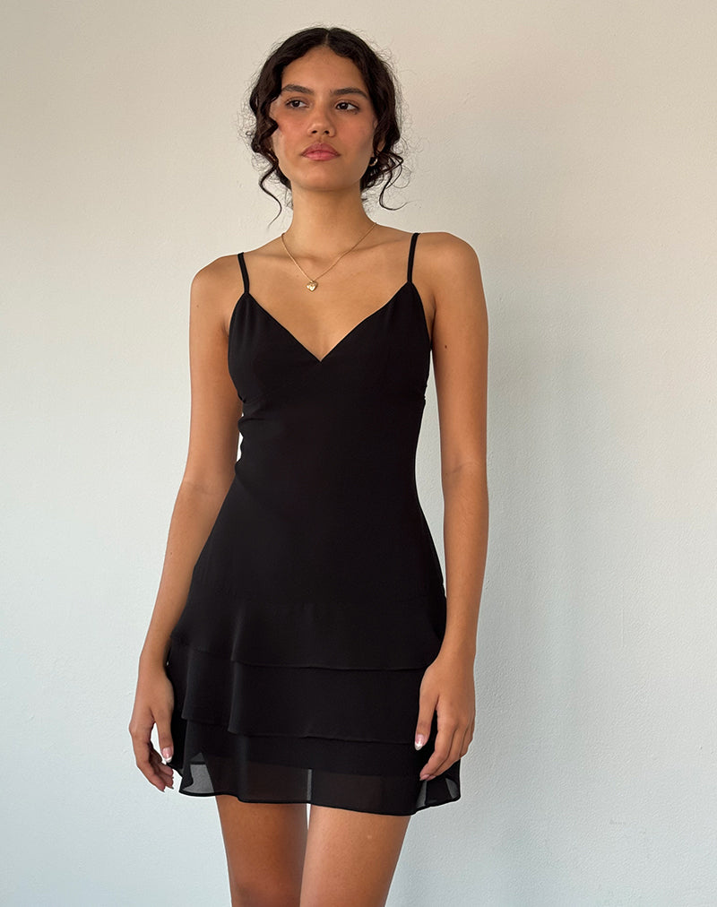 Image of Riasi Ruffle Mini Dress aus Chiffon Schwarz