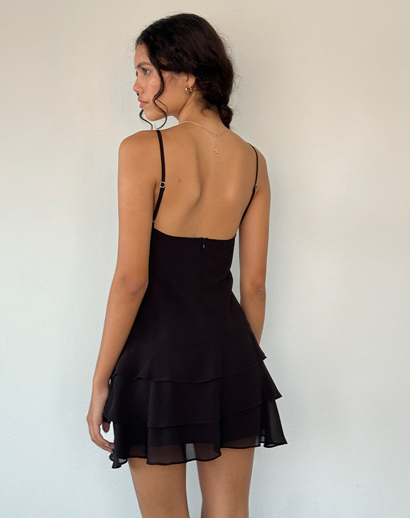 Image of Riasi Ruffle Mini Dress aus Chiffon Schwarz