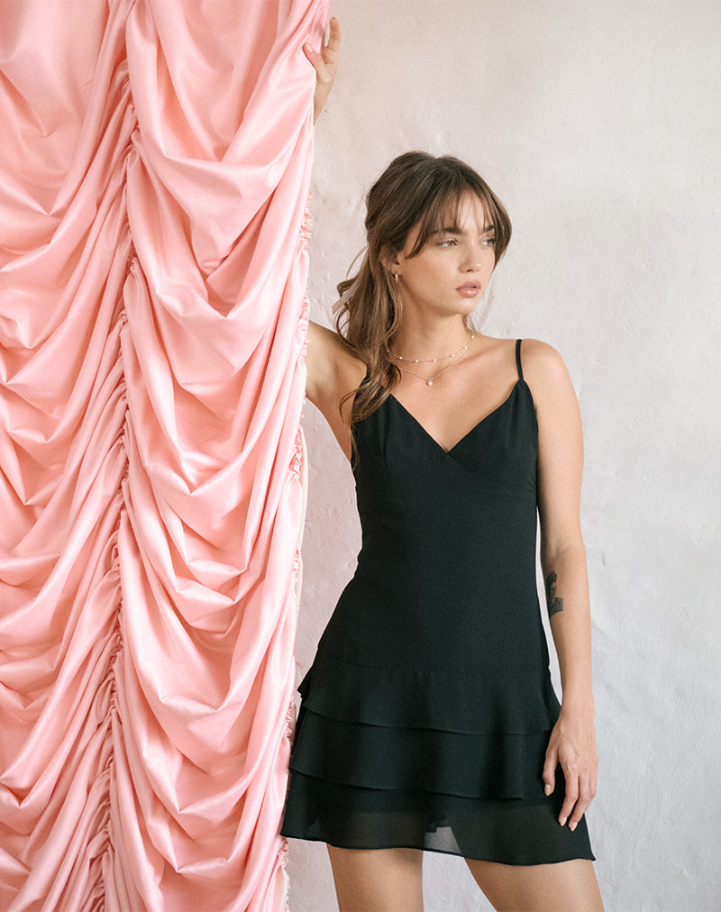 Riasi Ruffle Mini Dress aus Chiffon Schwarz