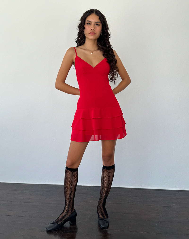 Riasi Ruffle Mini Dress aus Chiffon Rot