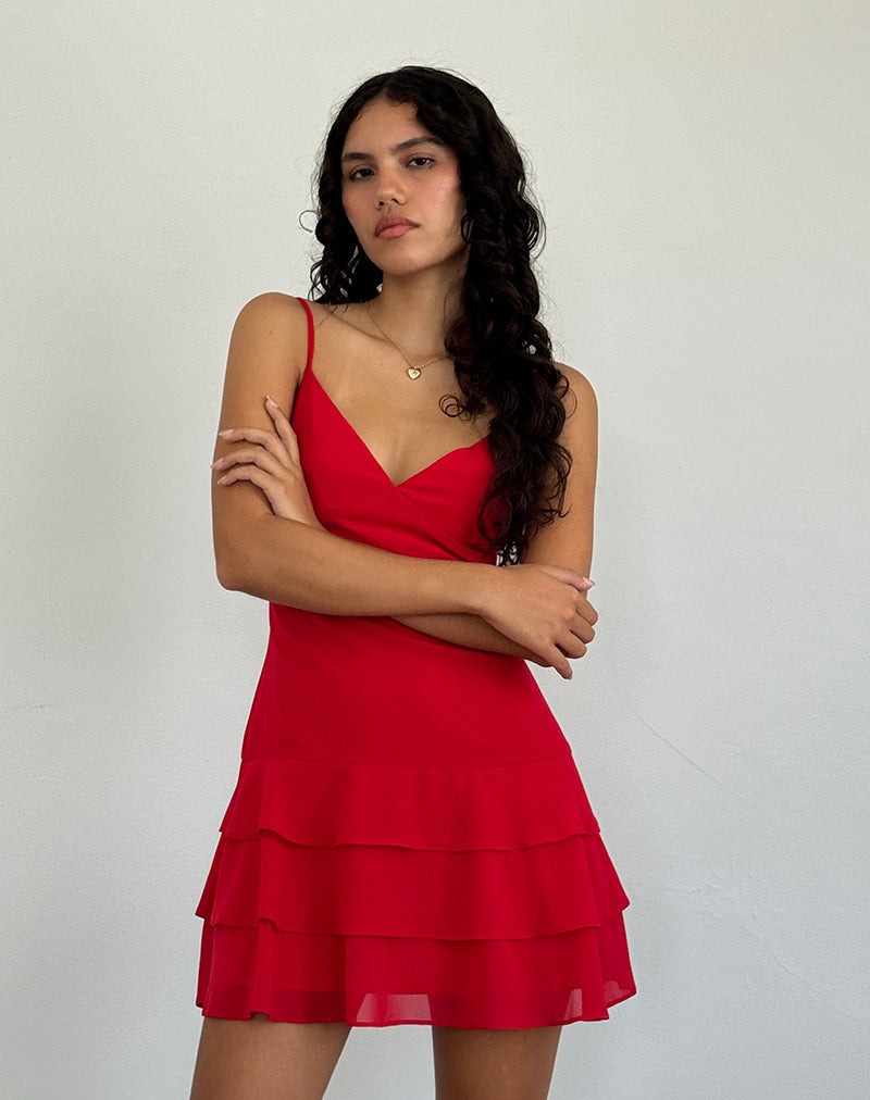 Image of Riasi Ruffle Mini Dress aus Chiffon Rot