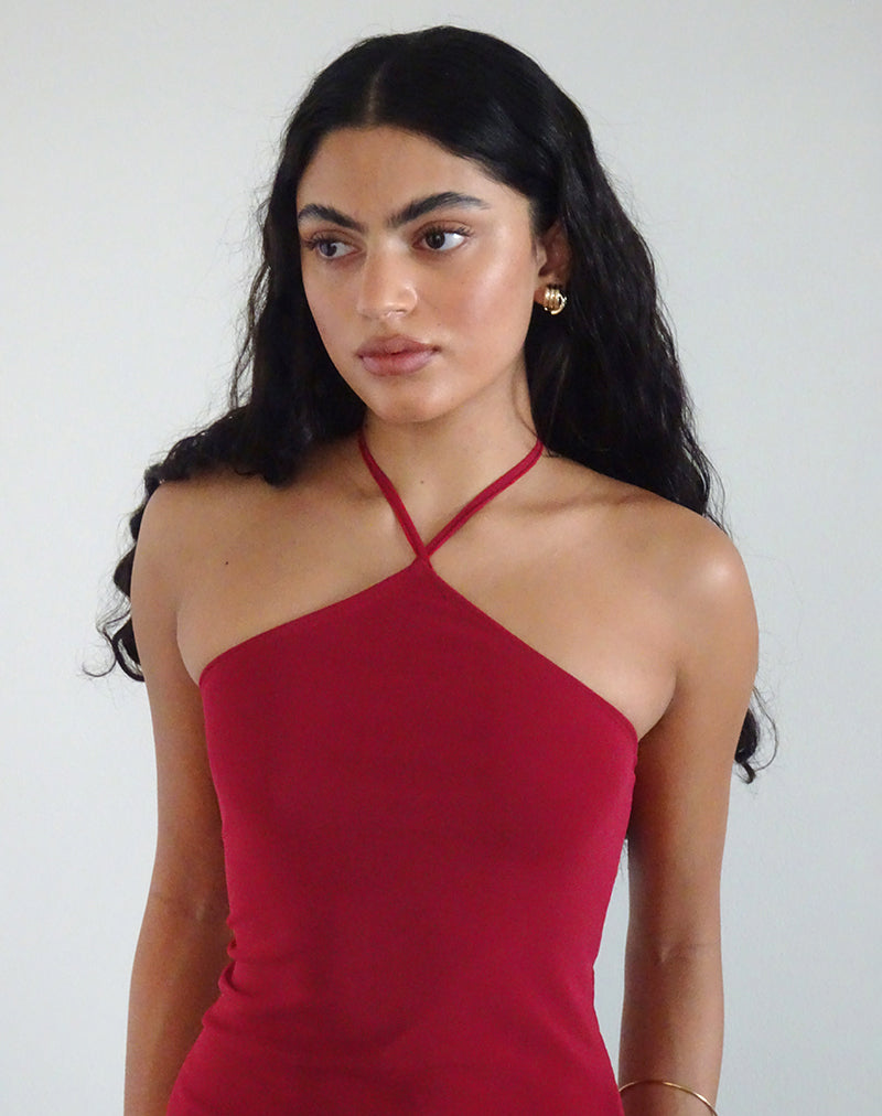 Ribka Midikleid mit Neckholder aus Mesh in Kirsche