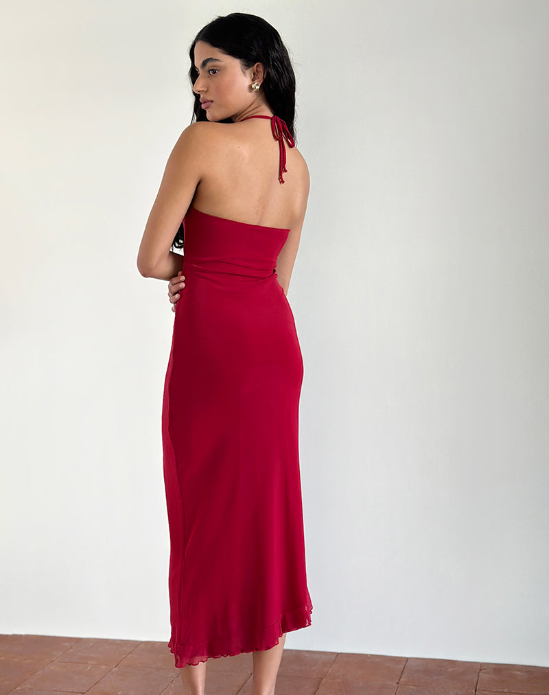 Image of Ribka Midikleid mit Neckholder aus Mesh in Kirsche