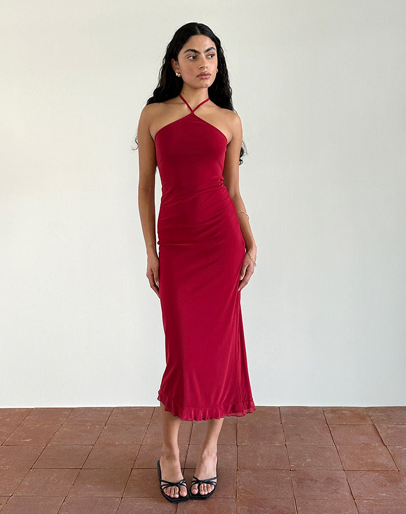 Image of Ribka Midikleid mit Neckholder aus Mesh in Kirsche