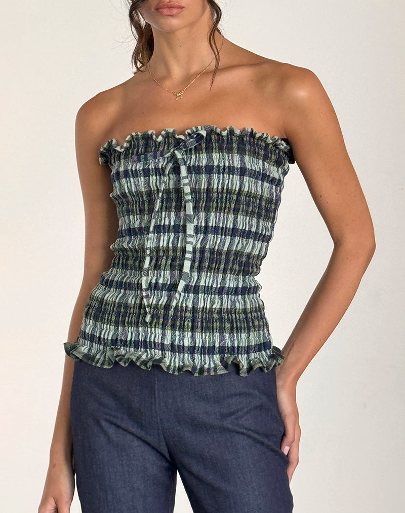 Rigia Bandeau-Top aus Leinen mit Monokaro Grün