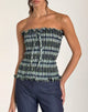Image of Rigia Bandeau Top aus Leinen Mono Check Grün