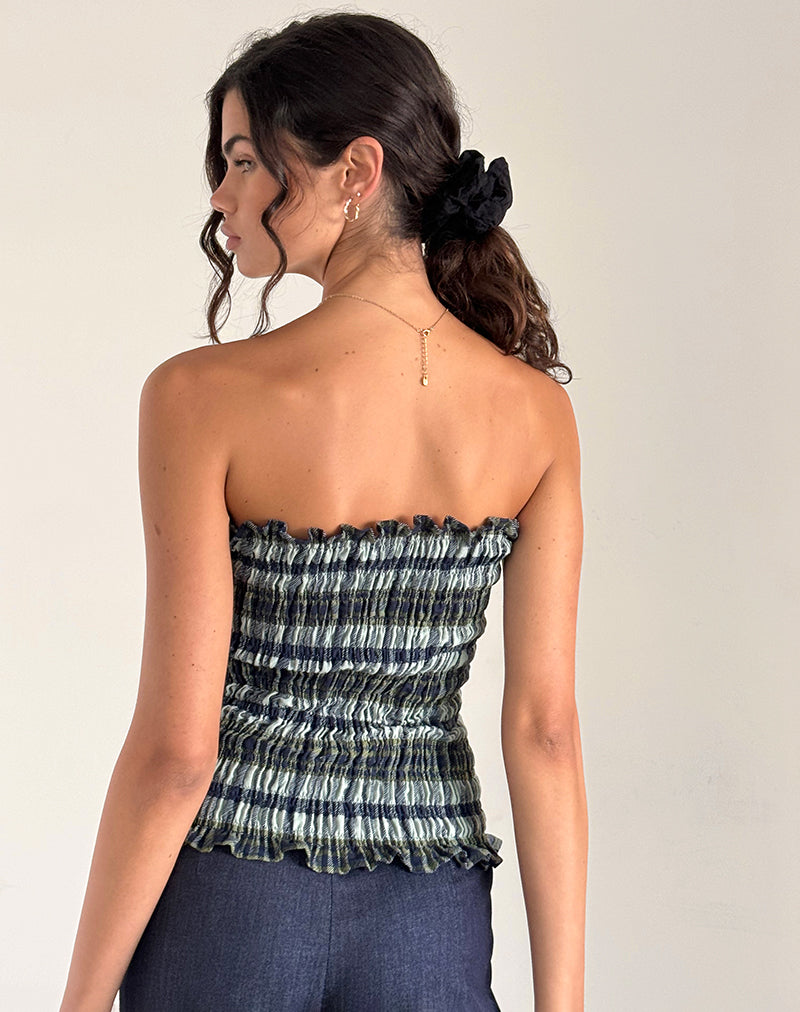 Image of Rigia Bandeau Top aus Leinen Mono Check Grün