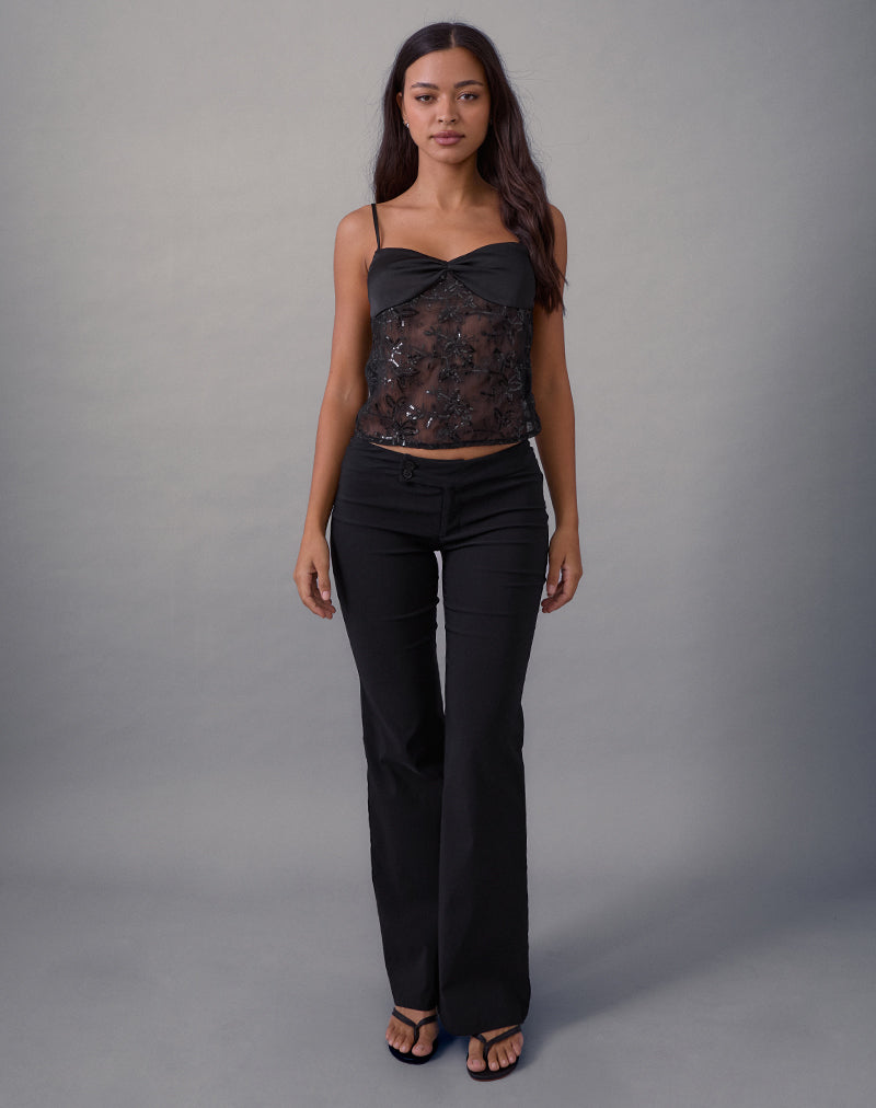 Image of Rikasu Top aus floralem Chiffon mit Pailletten Schwarz