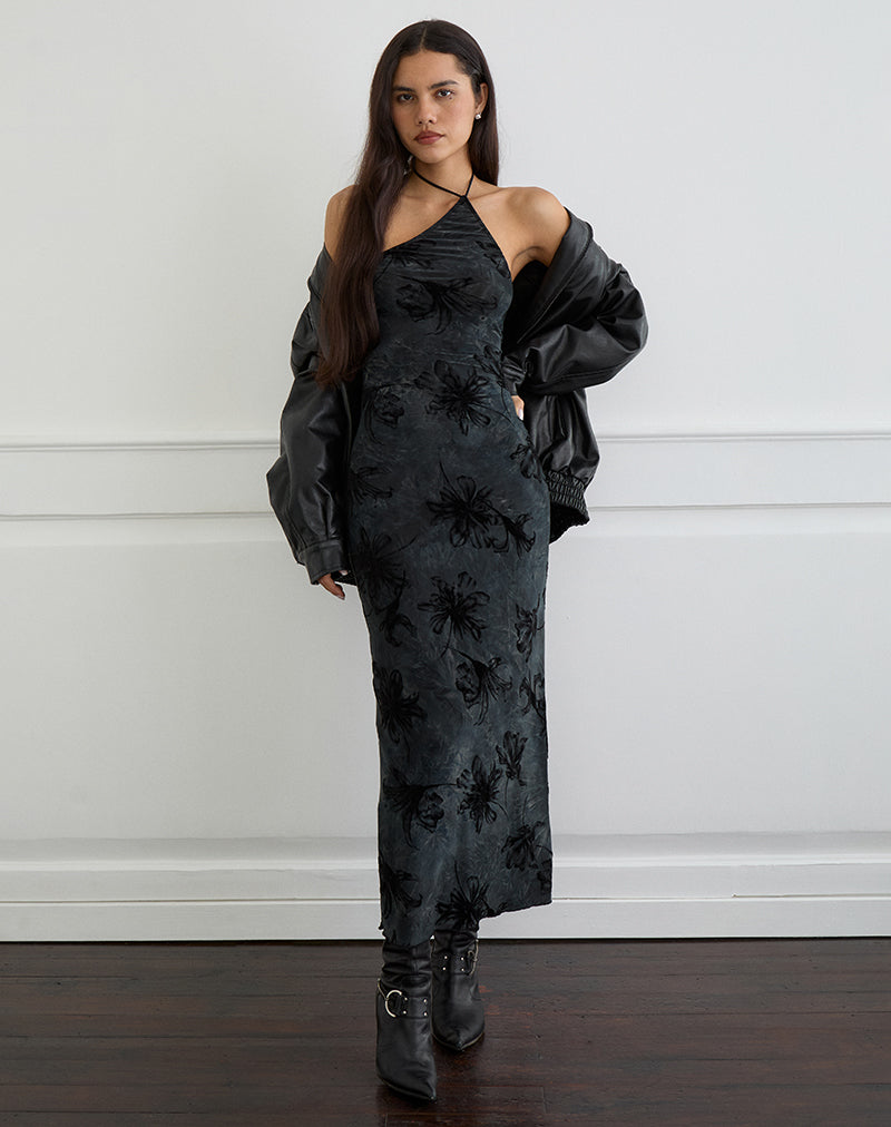 Rikaya Maxikleid aus gebranntem Samt Grau