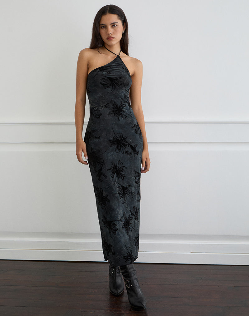 Rikaya Maxikleid aus gebranntem Samt Grau
