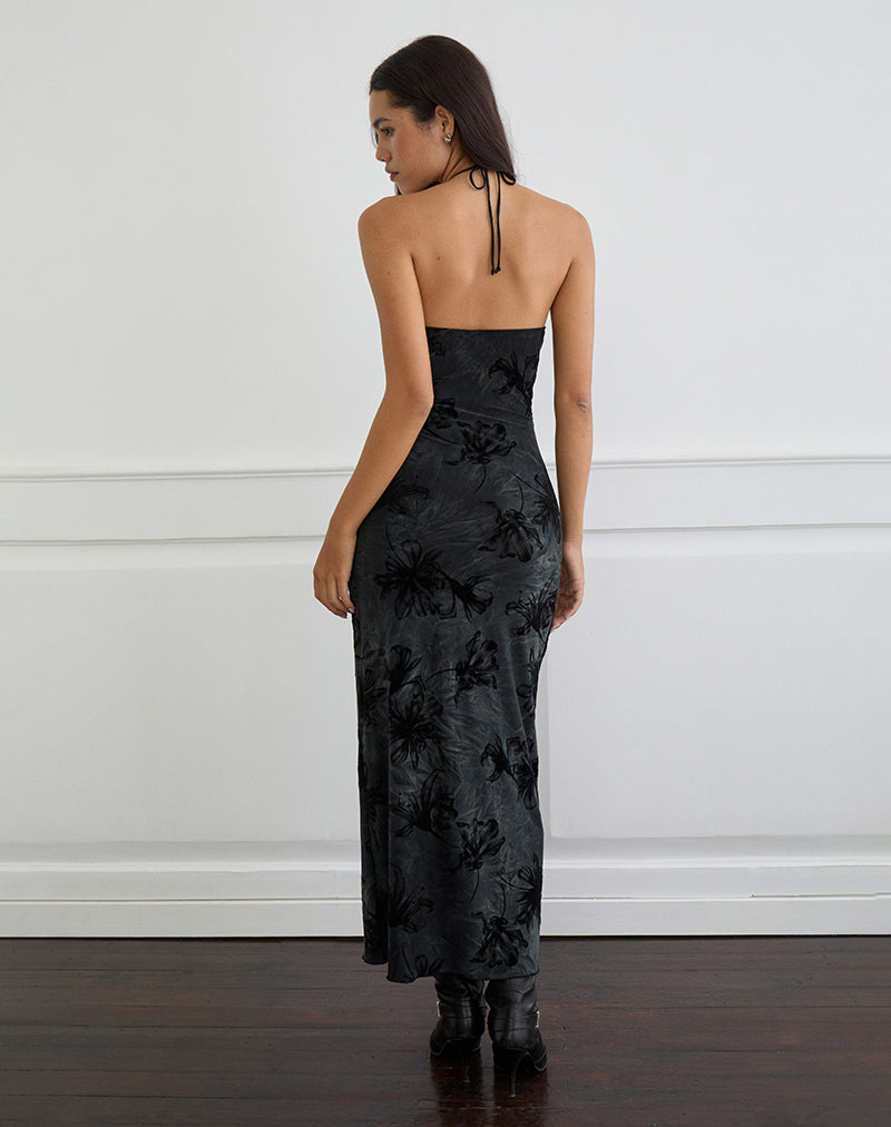 Image of Rikaya Maxikleid aus gebranntem Samt Grau