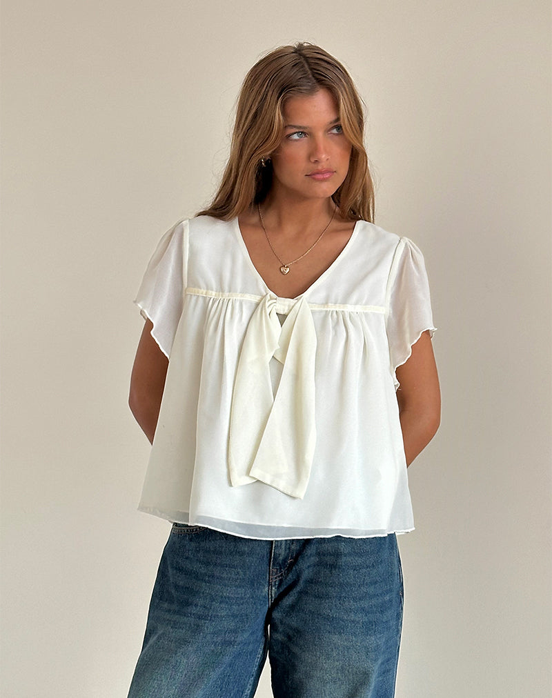 Rike Longline-Top aus Chiffon in Elfenbein