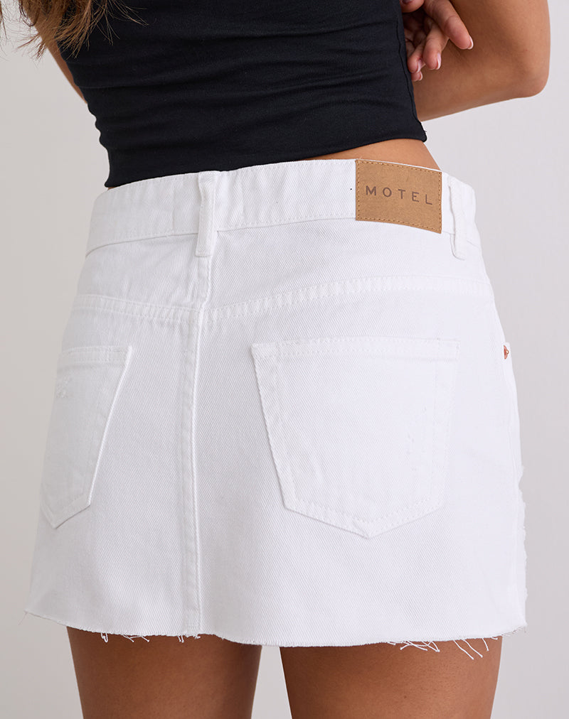 Bild von Ripped Raw Hem Denim Mini Rock in True White