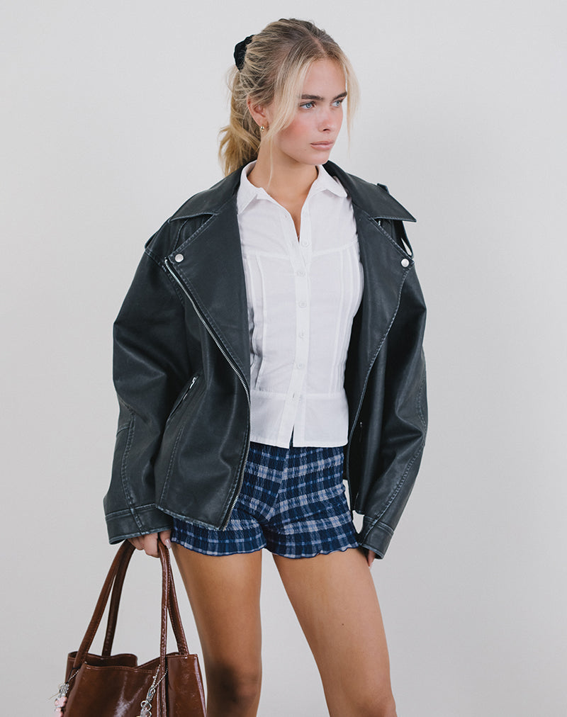 Image of Ritala Geraffte Shorts in Tartan Dunkelblau