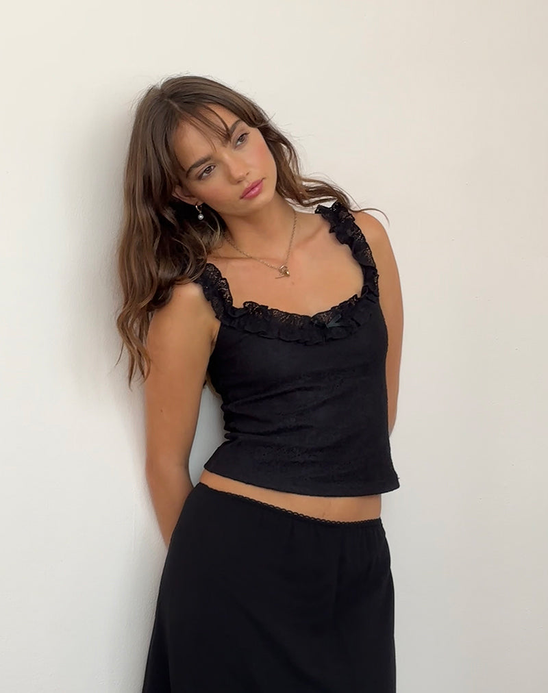 Roberta Rüschen-Top aus Spitze Schwarz