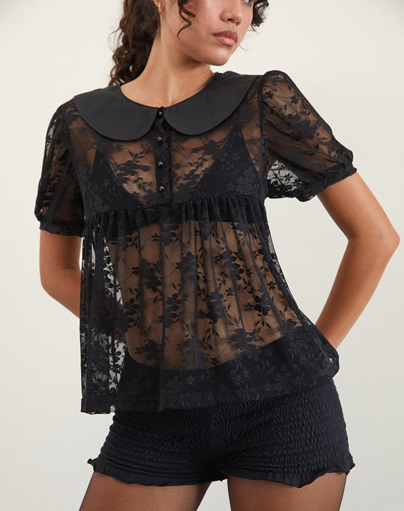 Rochea Bluse aus ungefütterter Spitze Schwarz