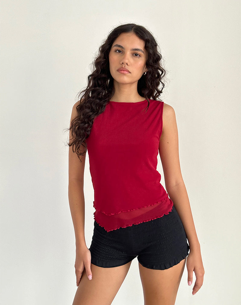 Bild von Rochie Asymmetrisches Oberteil in Mesh Cherry