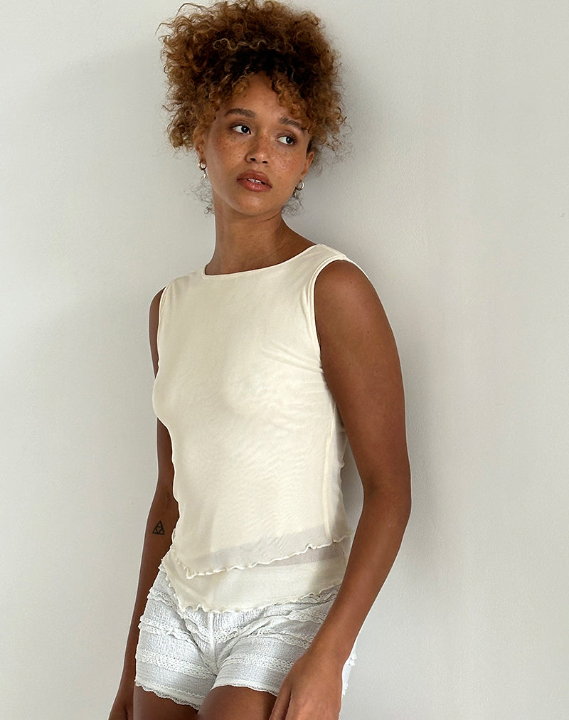 Rochie Asymmetrisches Top aus Mesh Creme