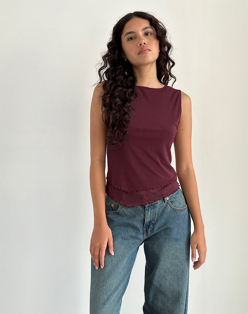 Rochie Asymmetrisches Top aus Mesh Maroon