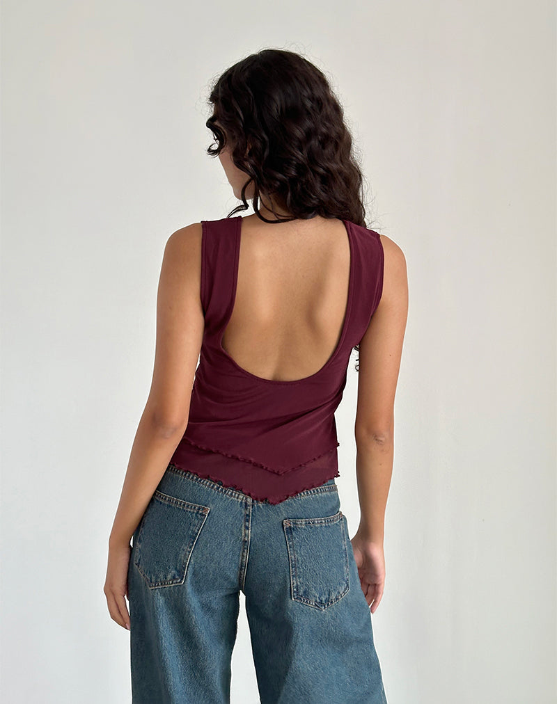 Image of Rochie Asymmetrisches Top aus Mesh Maroon