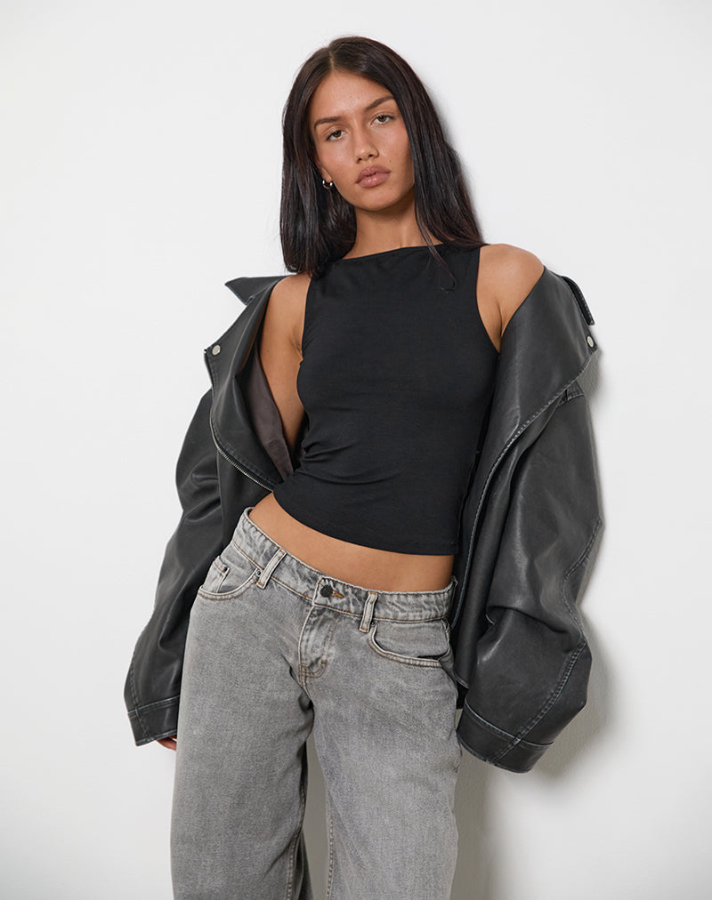 Image of Rocio Hochgeschlossenes rückenfreies Tank-Top in Schwarz