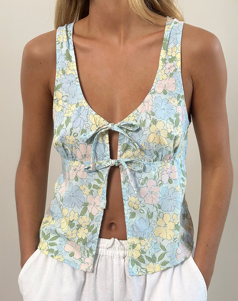 Rodite Tie Front Top in verwaschenem Pastell Floral