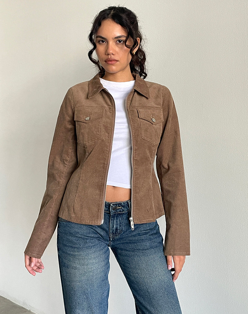 Bild von Rohana Fitted Jacket in Baby Cord Walnussbraun