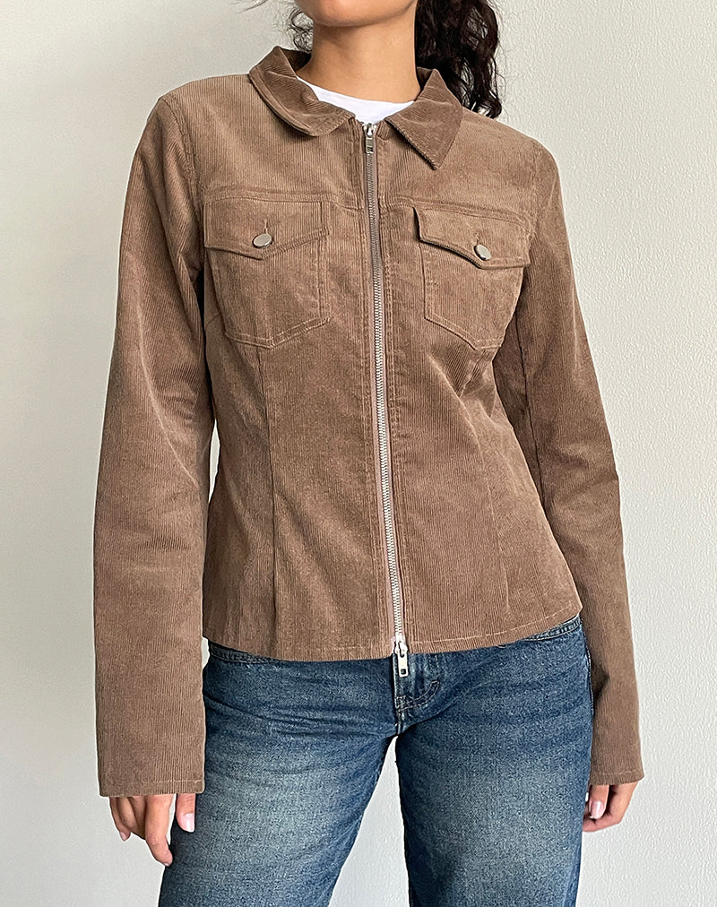 Rohana Passform Jacke in Baby Cord Walnuss Braun