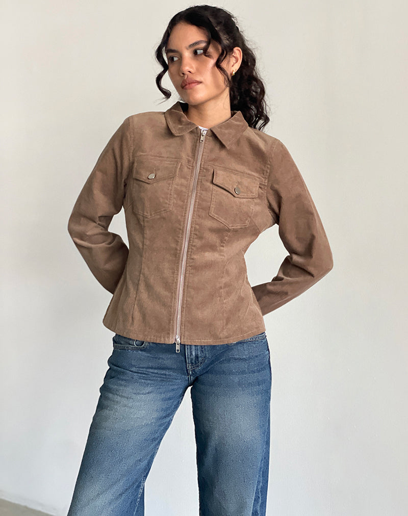 Bild von Rohana Fitted Jacket in Baby Cord Walnussbraun