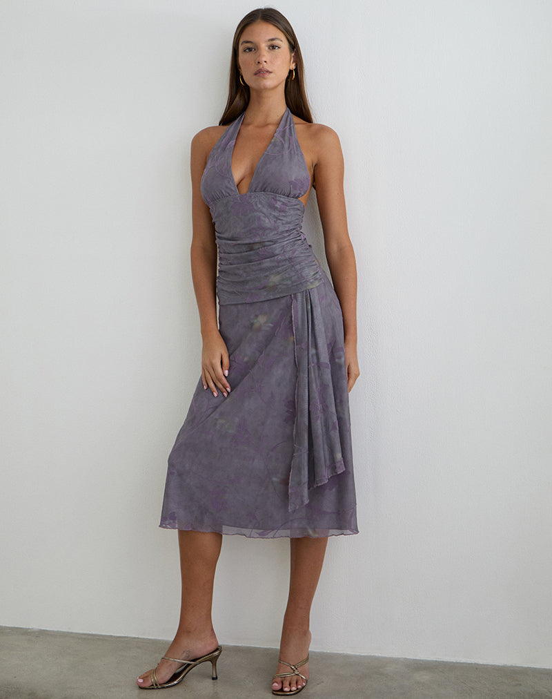 Bild des Rokoyo Halterneck Midi-Kleides in Flare Flower Purple
