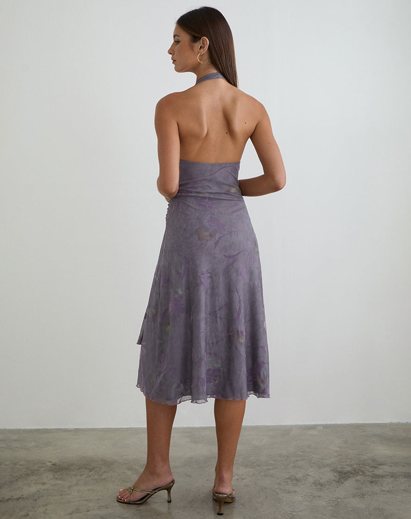 Bild des Rokoyo Halterneck Midi-Kleides in Flare Flower Purple
