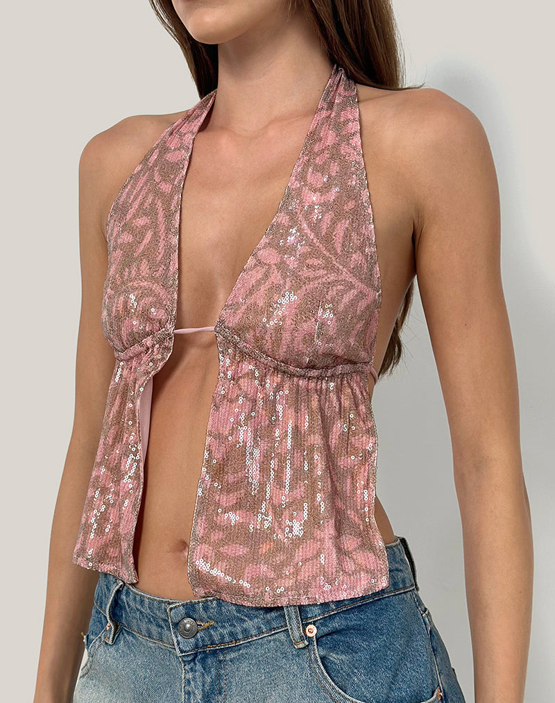 Bild von Rokudo Neckholder-Top in Boho Batik Pailletten Rosa