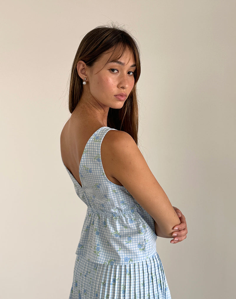 Bild von Rolia Cami Top in Blue Flower Gingham