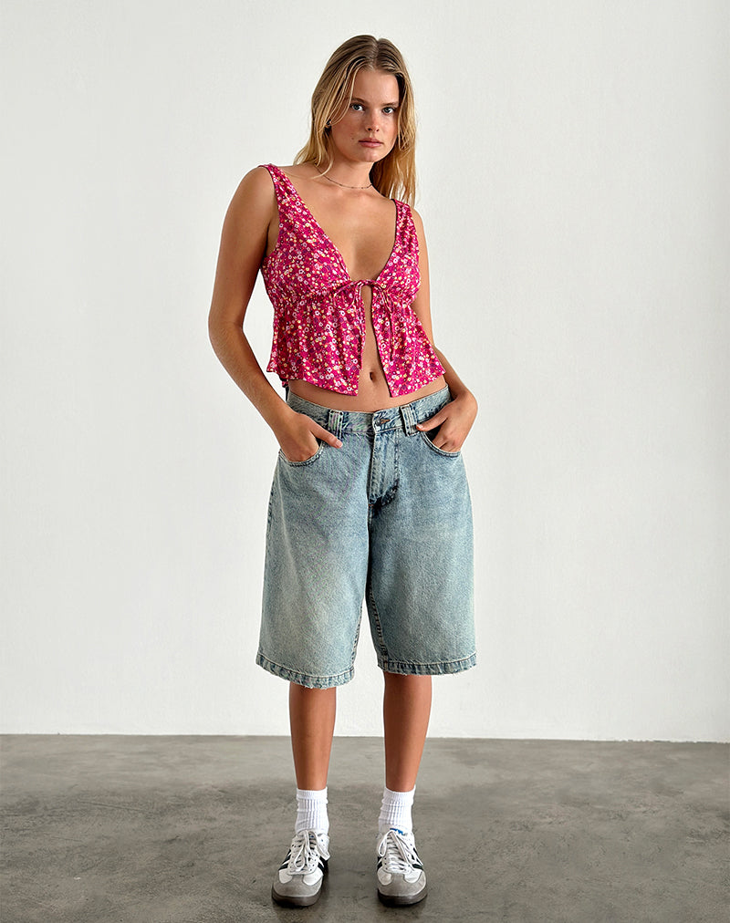 Rolia Cami-Top in Rosa mit Zickzack-Blumenmuster