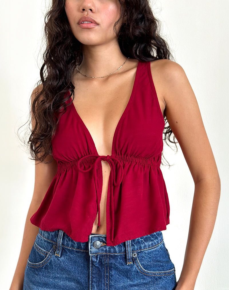 Rolia Tie Front Top in Adrenalinrot