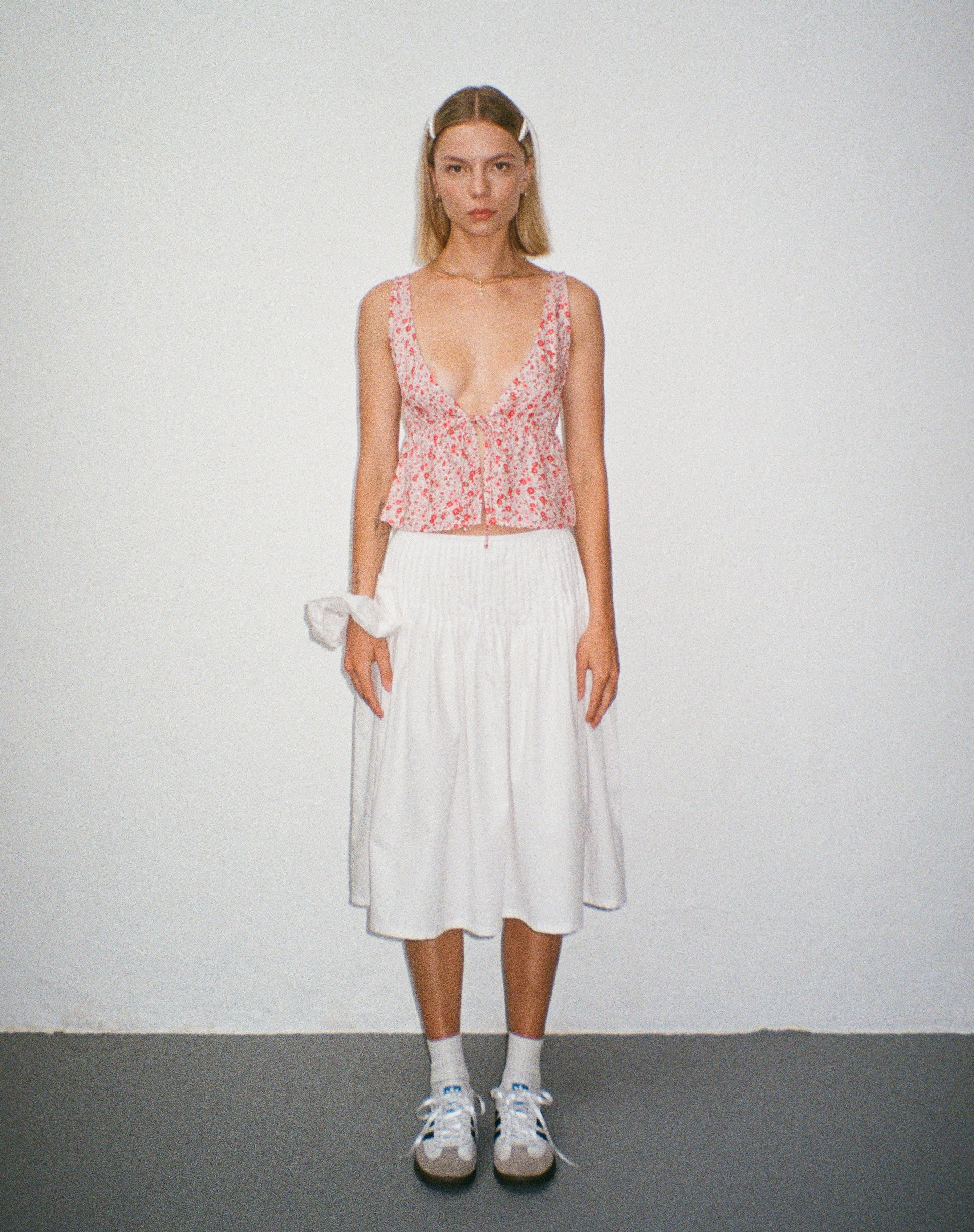 Image of Asada Midirock mit plissierter Taille aus Popeline Weiß