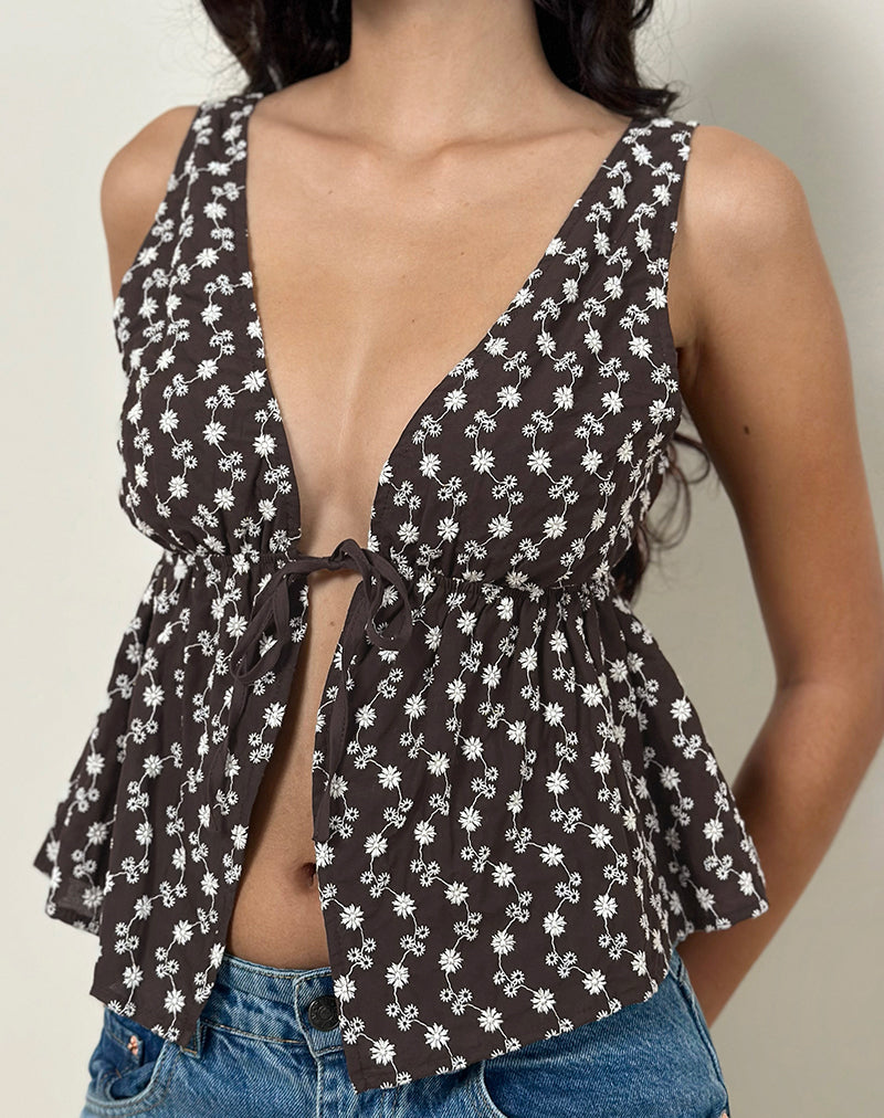 Image of Rolia Krawatten-Top mit Blumenmuster Braun