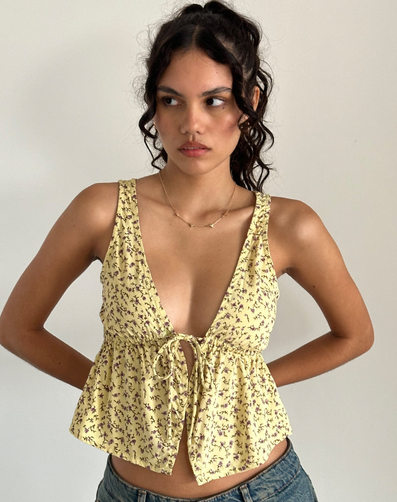 Bild von Rolia Tie Front Top in Flowing Flower Gelb