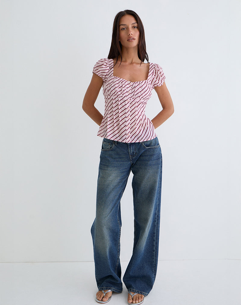 Rolina Bluse aus Chiffonstreifen in Rosa und Burgunderrot