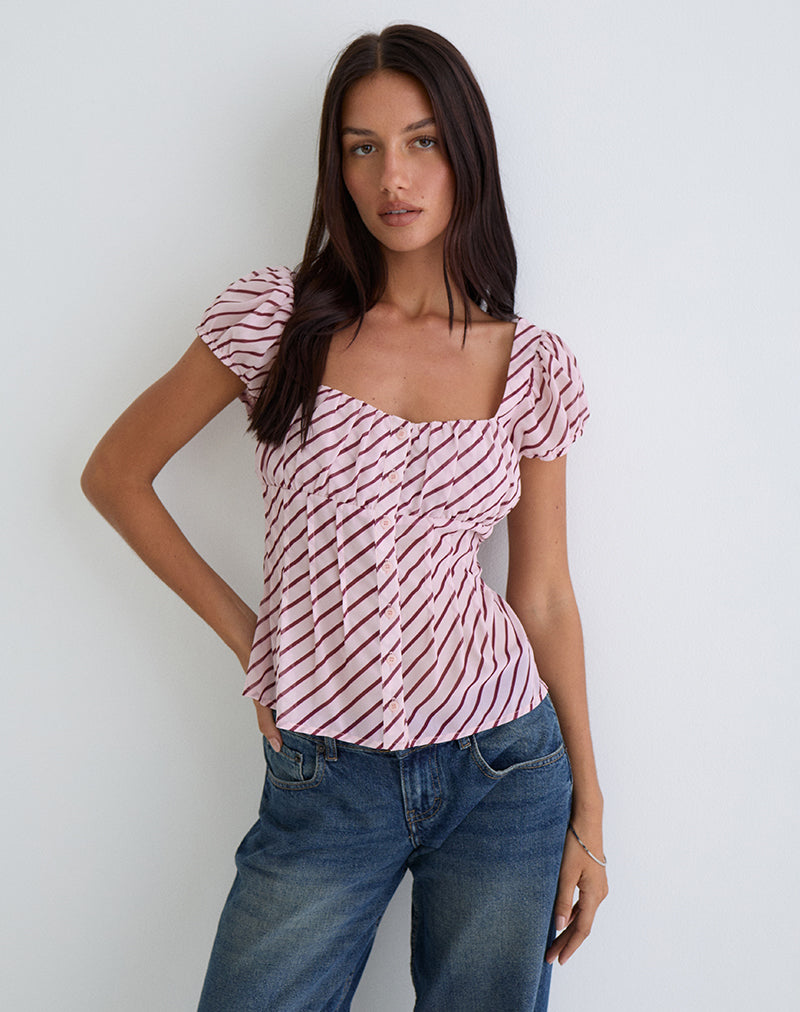 Rolina Bluse aus Chiffonstreifen in Rosa und Burgunderrot