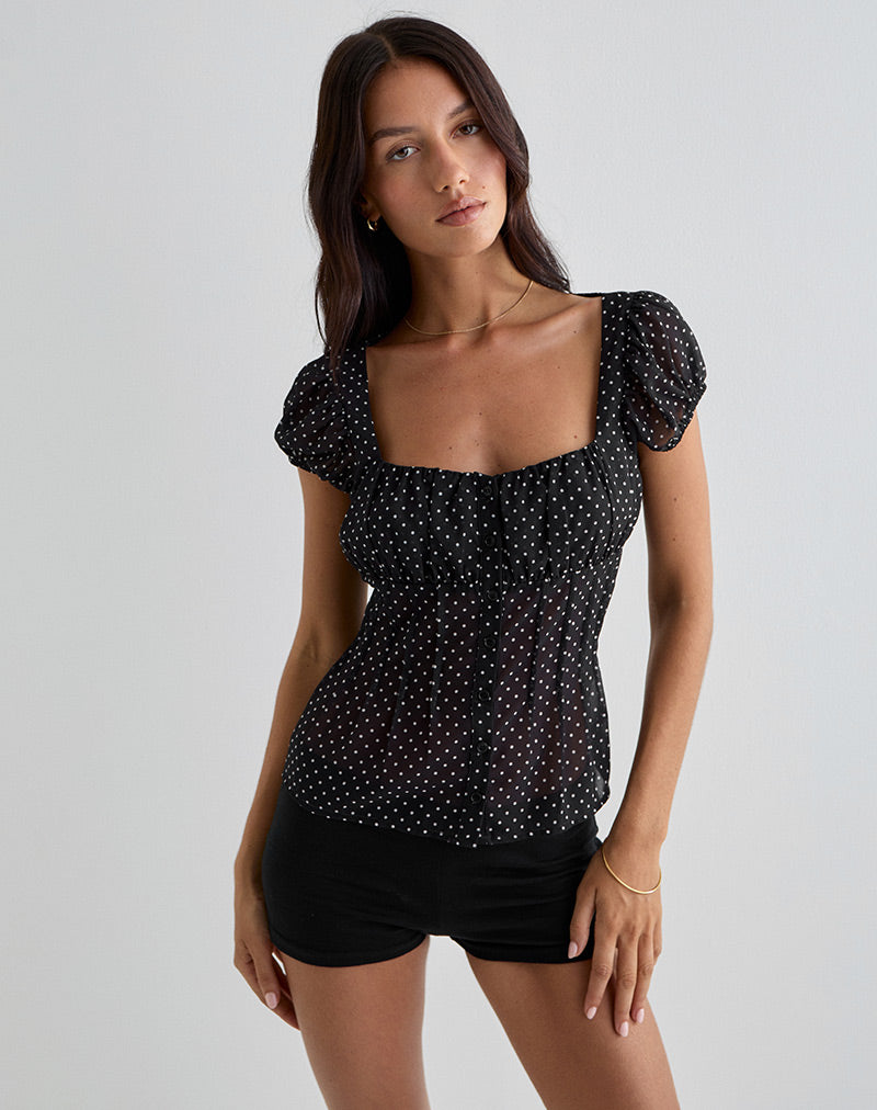 Image of Rolina Bluse aus Chiffon Mini Polka Schwarz