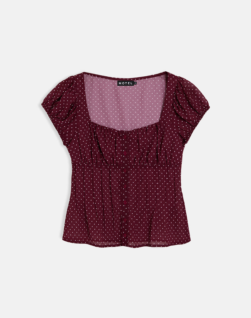 Rolina Bluse aus Chiffon Mini Polka Burgundy
