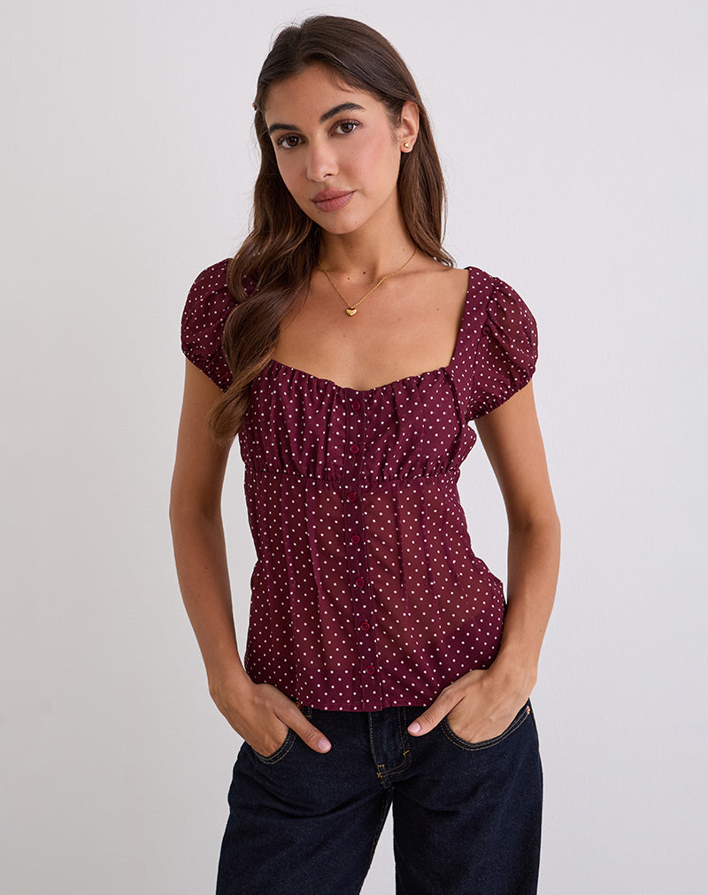 Image of Rolina Bluse aus Chiffon Mini Polka Burgundy