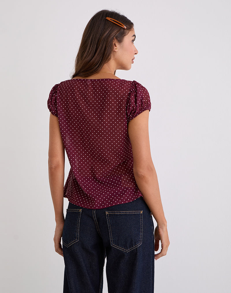 Image of Rolina Bluse aus Chiffon Mini Polka Burgundy