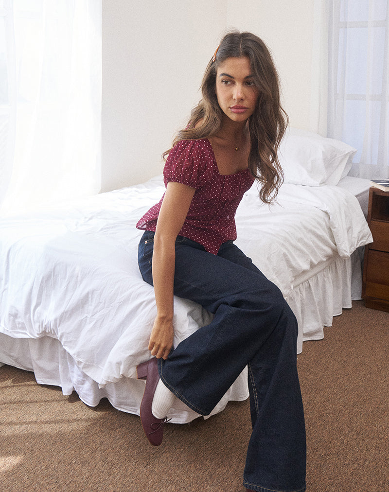 Rolina Bluse aus Chiffon Mini Polka Burgundy