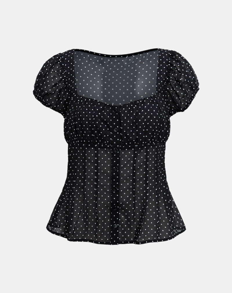 Rolina Bluse aus Chiffon Mini Polka Schwarz