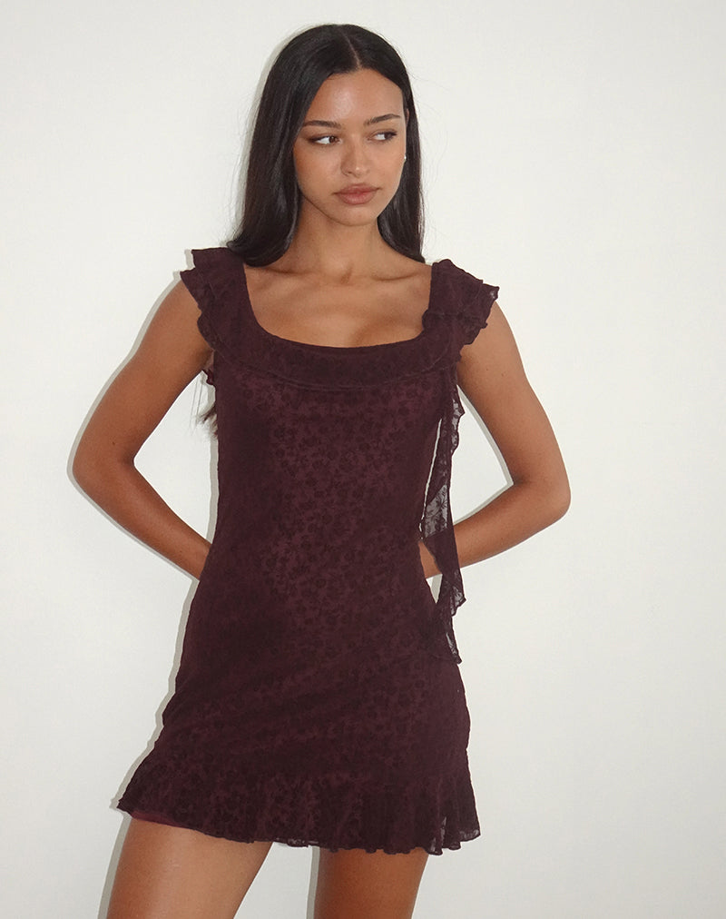 Image of Rolita Minikleid in Ditsy Flock Gebranntes Kastanienbraun