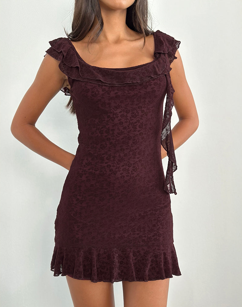 Rolita Minikleid in Ditsy Flock Gebranntes Kastanienbraun
