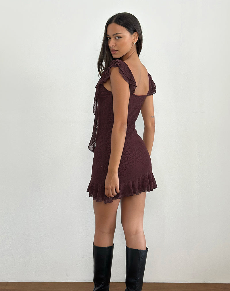 Image of Rolita Minikleid in Ditsy Flock Gebranntes Kastanienbraun