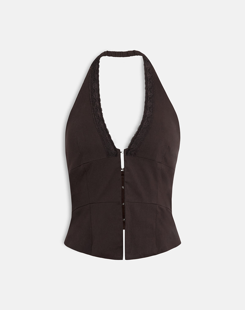 Image of Ronin Top mit Spitzenbesatz Tailoring Braun